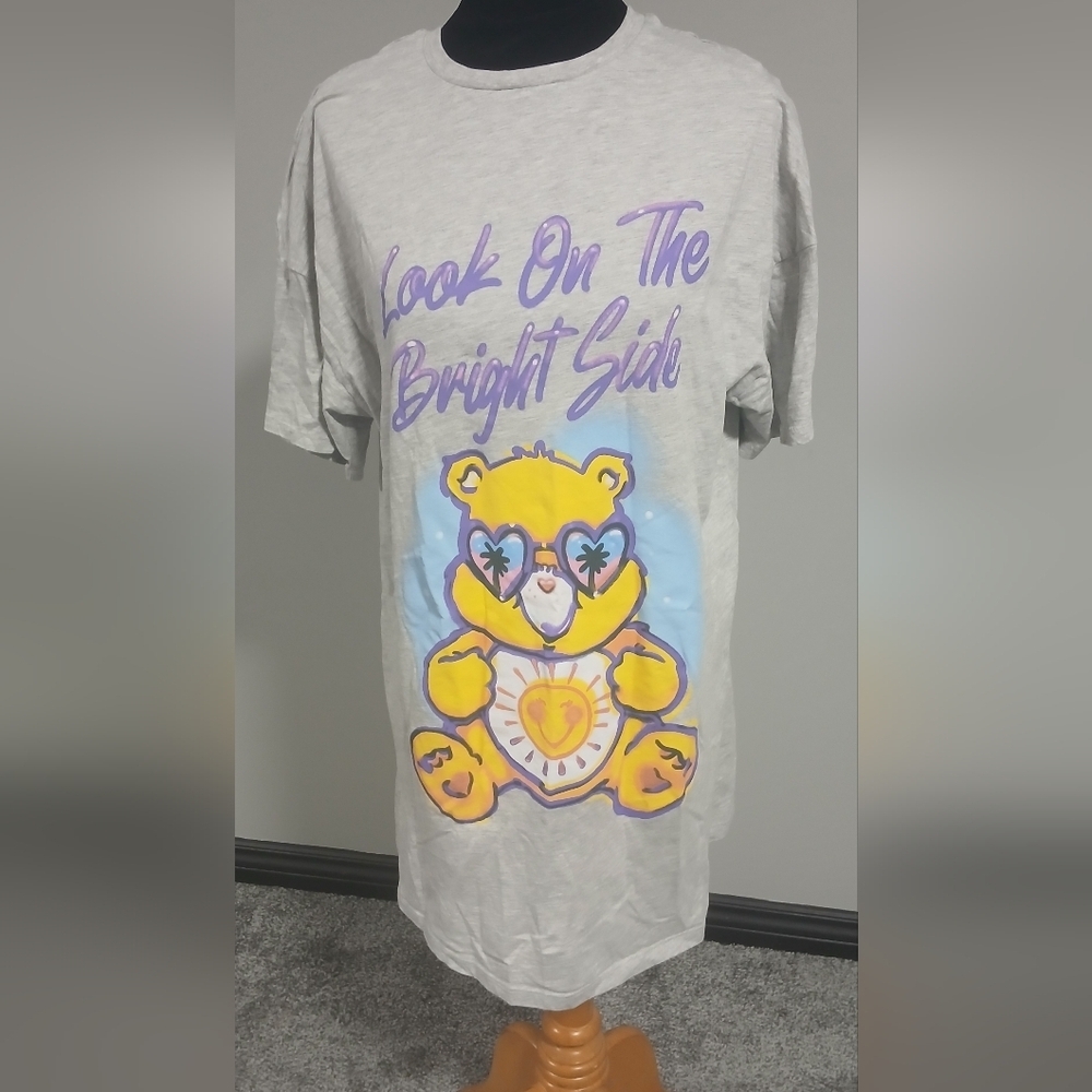 Care Bears Sunshine Bear Gray Yellow Pajamas Night Shirt Medium